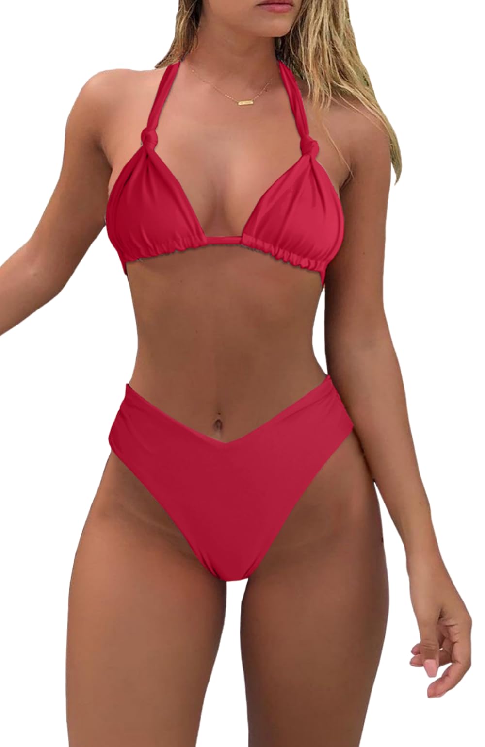 Bikini Sets for Women Sexy Halter Triangle String Bikini Cheeky V Cut High Waisted Thong Swimsuits 2 Piece